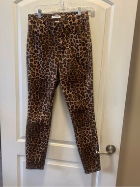 Good American Brown and Black Leopard Waistband Jeans
